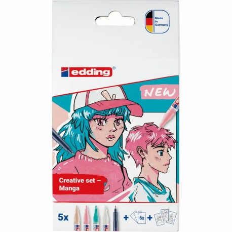 Set markere acrilice Edding 5300/1800, 5 piese, culori variate, pentru desen manga
