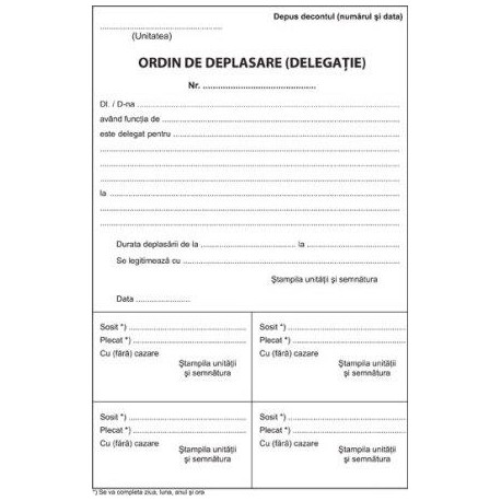Ordin deplasare delegatie, A5, fata/verso, 100 file/carnet