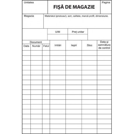 Fise de magazie fila carton, A5, fata/verso