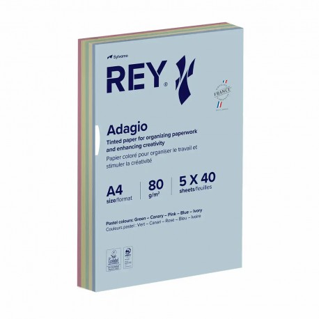 Hartie color REY Adagio, A4, 80g, mix, 5x40 coli, culori pastel