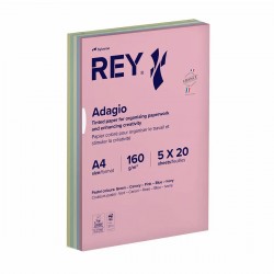 Hartie color REY Adagio, A4, 160g, mix, 5x20 coli, culori pastel