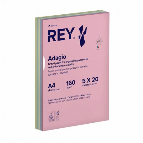 Hartie color REY Adagio, A4, 160g, mix, 5x20 coli, culori pastel