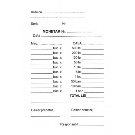 Formulare pe hartie autocopiativa, 2 exemplare alb-color: monetar, fata, A6