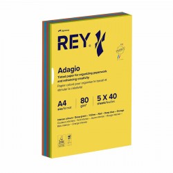 Hartie color REY Adagio, A4, 80g, mix, 5x40 coli, culori intense