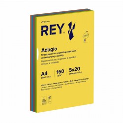 Hartie color REY Adagio, A4, 160g, mix, 5x20 coli, culori intense