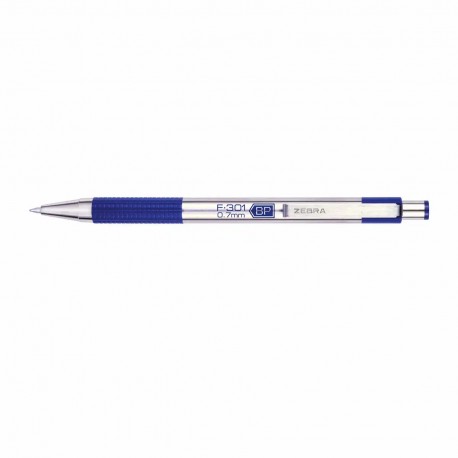 Pix cu mecanism Zebra, F301, 0.7 mm, corp albastru, scriere albastra