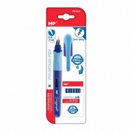 Set stilou albastru Main Paper, varf F, 6 rezerve cerneala, blister