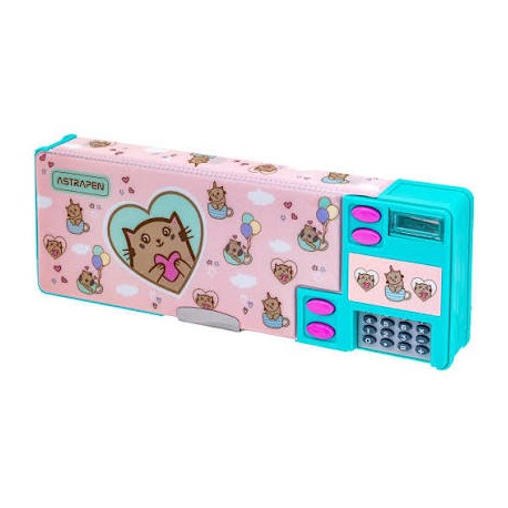 Penar cu calculator AstraPen Animals Kitty World, 2 compartimente, multicolor
