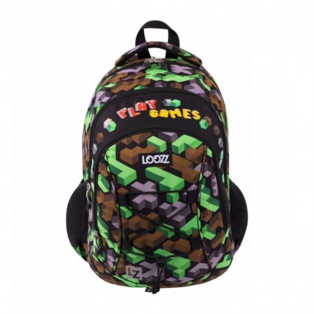 Ghiozdan Looz Premium, 3 compartimente, Play Games, model pixelat