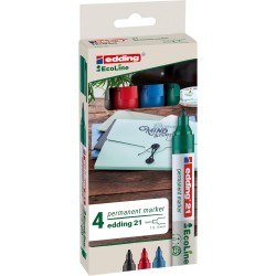 Marker permanent Edding 21 EcoLine, varf rotund 1.5-3mm, set 4 buc