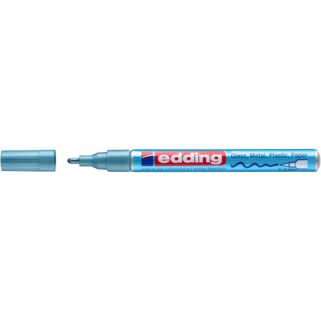 Marker permanent Edding 751 cu vopsea, corp metalic, varf rotund, 1-2 mm, albastru metalic