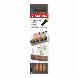 Fineliner STABILO point 88, 0.4 mm, 10 culori, set cu suport