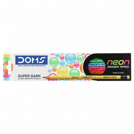 Set 12 creioane grafit HB DOMS Neon, rotunde, culori fluorescente, cu radiera