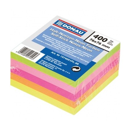 Rezerva cub hartie Donau, color neon, 400file, 76x76mm, hartie 75g/mp