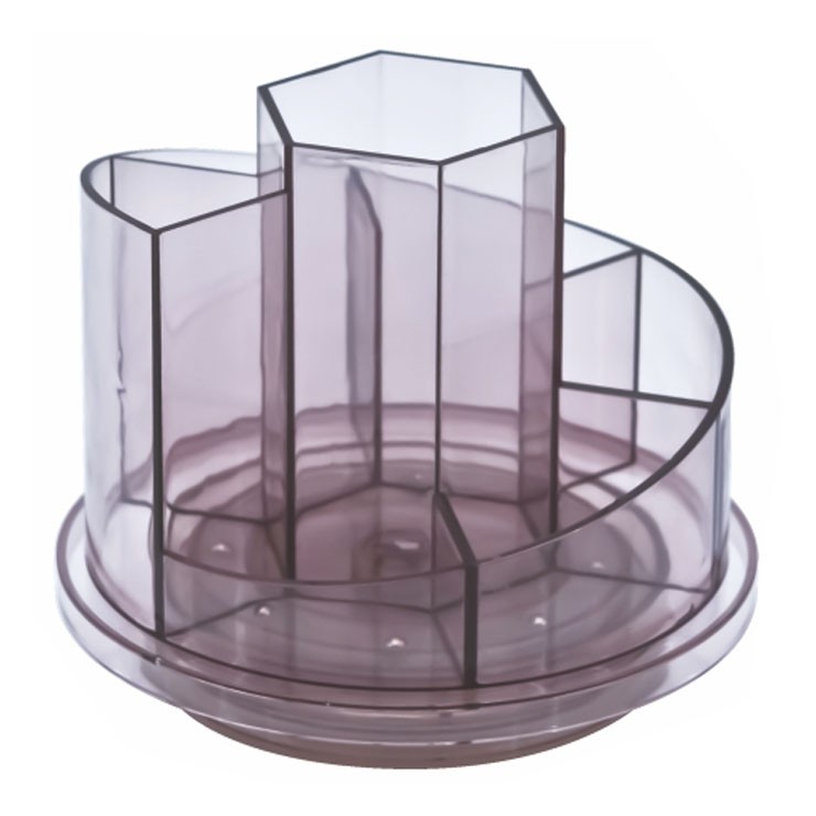 Suport plastic pentru accesorii de birou, rotativ, 7 compartimente, KEJEA - fumuriu