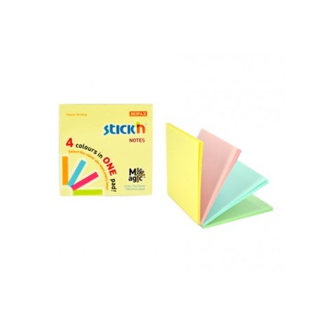 Magic notes autoadeziv 76 x 76 mm, 100 file, Stick"n Magic Notes - 4 culori pastel