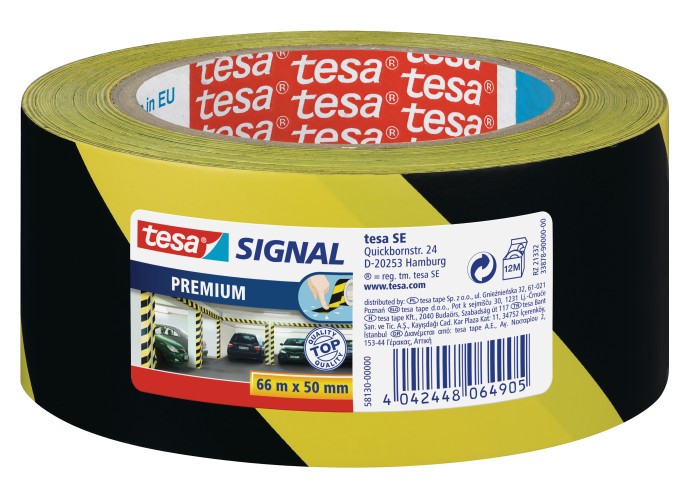 Banda adeziva de marcare Tesa, 50 mm x 33 m, negru cu galben