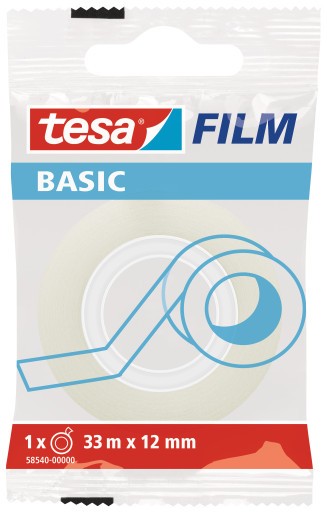 Banda adeziva de birou transparenta Tesa Basic, 12 mm x 33 m