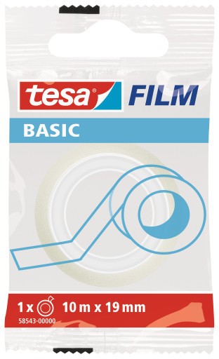 Banda adeziva de birou transparenta Tesa Basic, 10 mm x 19 m