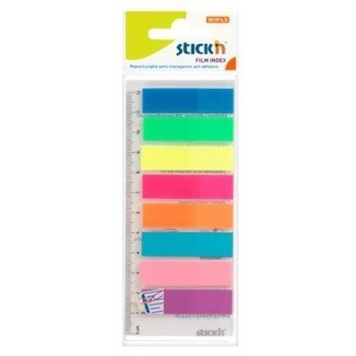 Stick index plastic transp. color 45 x 12 mm, 8 x 25 file/set + rigla, Stick