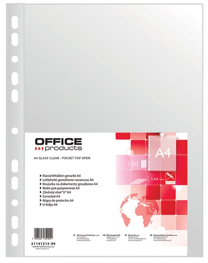 Folie protectie pentru documente, 40 microni, 100folii/set, Office Products -transparent orange peel