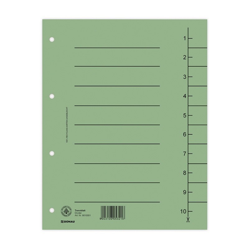Separatoare carton manila 250g/mp, 300 x 240mm, 100/set, DONAU - verde