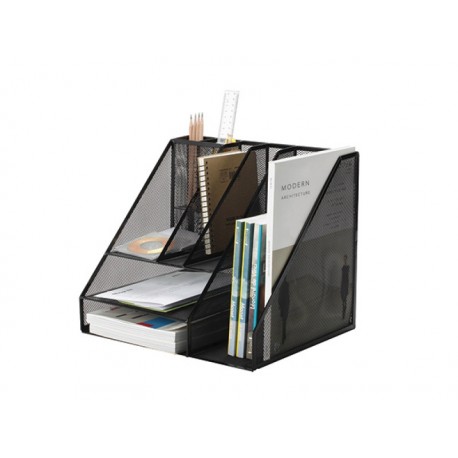 Organizer metalic Mesh, de birou, tavite suporti de reviste, 7 compartimente, Q-Connect - negru