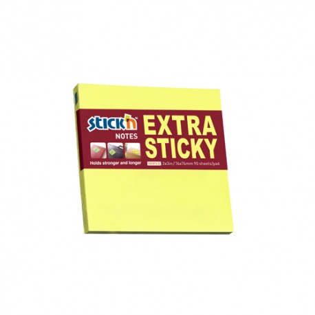 Notes autoadeziv extra-sticky 76 x 76mm, 90 file, Stick"n - galben neon