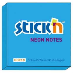Notes autoadeziv 76 x 76 mm, 100 file, Stick"n - albastru neon