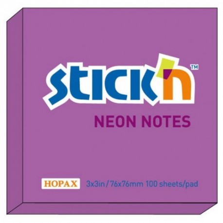Notes autoadeziv 76 x 76 mm, 100 file, Stick"n - mov neon
