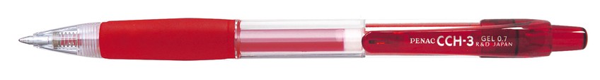 Pix cu gel PENAC CCH-3, rubber grip, 0.7mm, corp transparent - scriere rosie