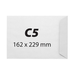 Plic pentru documente C5, 162 x 229 mm, 70 g/mp, gumat, 25 bucati/cutie, alb