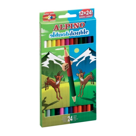 Creioane colorate bicolore, cutie carton, 12 buc/24 culori/set, ALPINO Double Double
