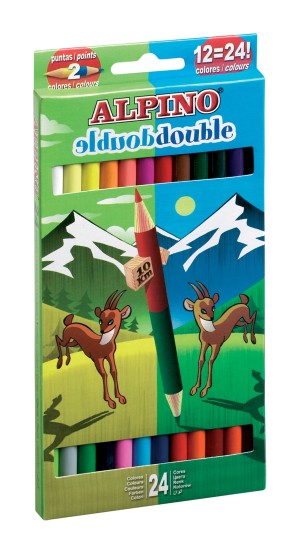 Creioane colorate bicolore, cutie carton, 12 buc/24 culori/set, ALPINO Double Double