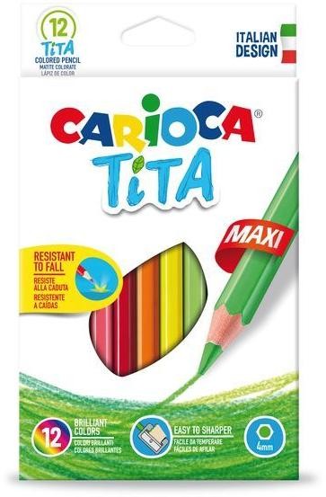Creioane colorate, hexagonale, 12 culori/cutie, CARIOCA Tita Maxi
