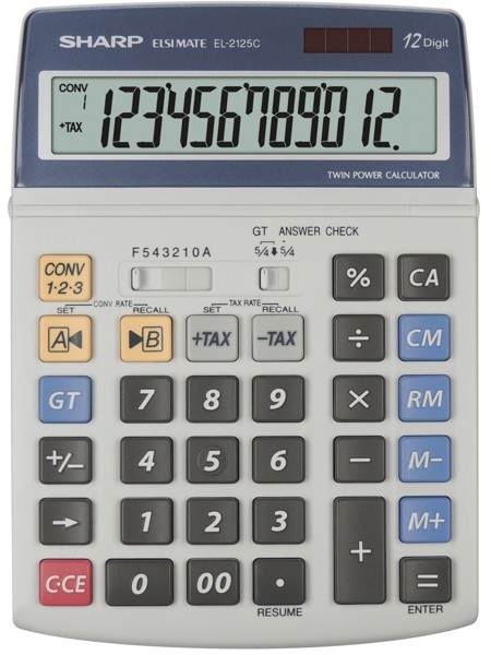 Calculator de birou, 12 digits, 195 x 140 x 23 mm, SHARP EL-2125C - gri