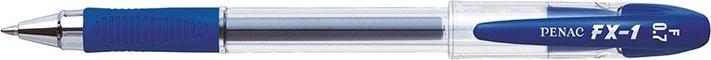 Pix cu gel PENAC FX-1, rubber grip, 0.7mm, con metalic, corp transparent - scriere albastra