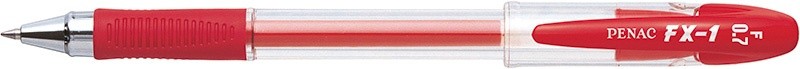Pix cu gel PENAC FX-1, rubber grip, 0.7mm, con metalic, corp transparent - scriere rosie