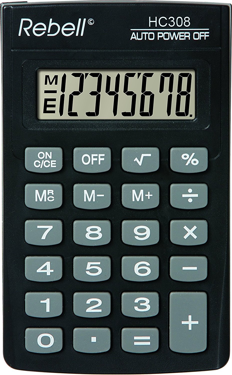 Calculator de buzunar, 8 digits, 114 x 69 x 18 mm, Rebell HC308 - negru