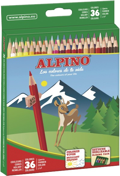 Creioane colorate, cutie carton, 36 culori/set, ALPINO