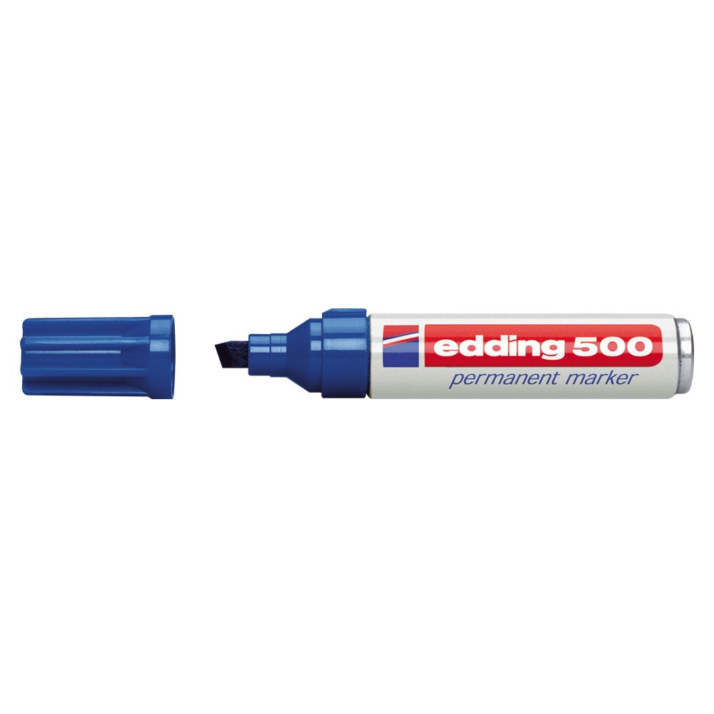 Marker permanent Edding 500, varf retezat, 2 - 7 mm, albastru