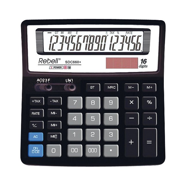 Calculator de birou, 16 digits, 156 x 156 x 30 mm, Rebell SDC 660+ - negru