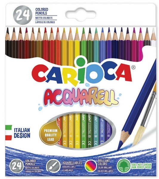Creioane colorate CARIOCA Acquarell, hexagonale, 24 culori/cutie - cutie carton