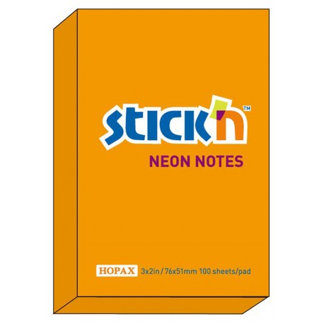 Notes autoadeziv 76 x 51 mm, 100 file, Stick"n - portocaliu neon