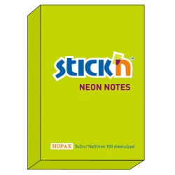 Notes autoadeziv 76 x 51 mm, 100 file, Stick"n - verde neon