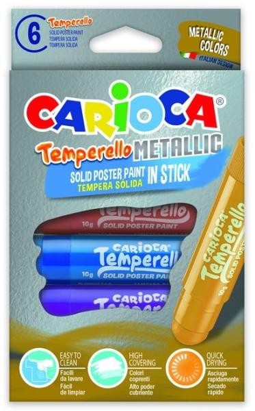 Creioane tempera metalizate, lavabile, 6 culori/cutie, CARIOCA Temperello Metallic