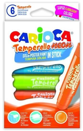 Creioane tempera fluorescente, lavabile, 6 culori/cutie, CARIOCA Temperello Neon