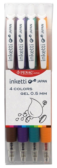 Set 4 pixuri cu gel PENAC Inketti 0.5mm - culori (brown, violet, turquoise, orange)
