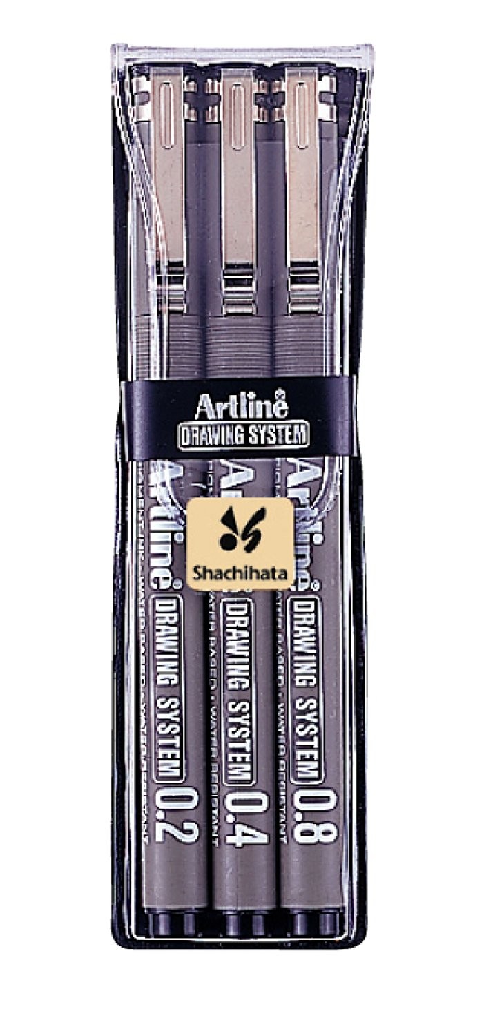 Marker pentru desen tehnic ARTLINE, varf fetru (0.2/0.4/0.8mm), 3 buc/set - negru