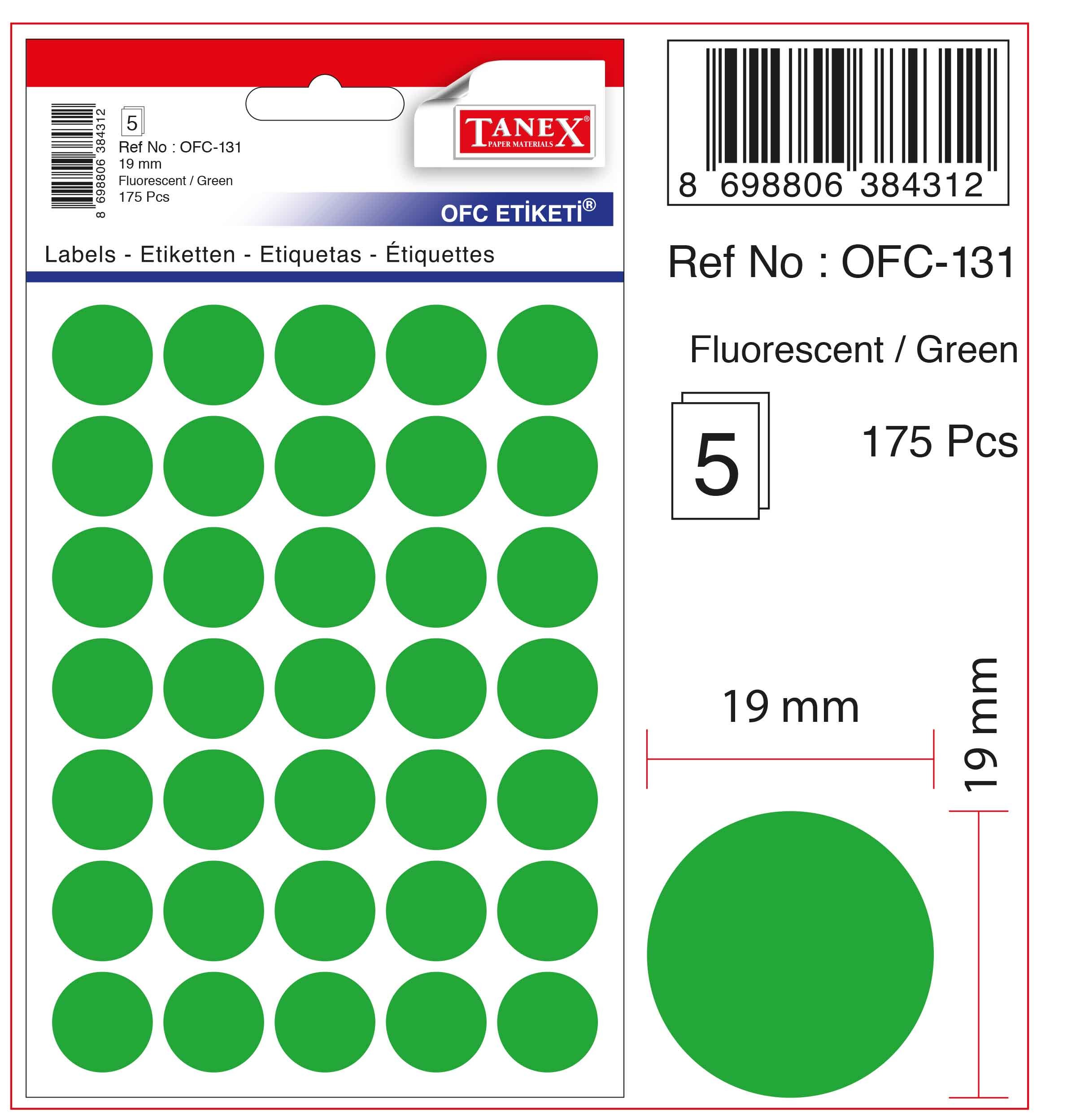 Etichete autoadezive color, D19 mm, 175 buc/set, Tanex -verde